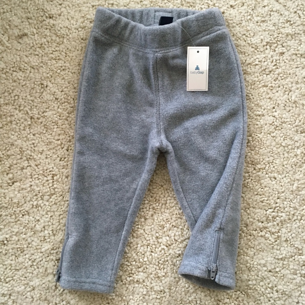 New GAP legging pants zipper fleece bear plush velour grey zip ankle 12-18 month